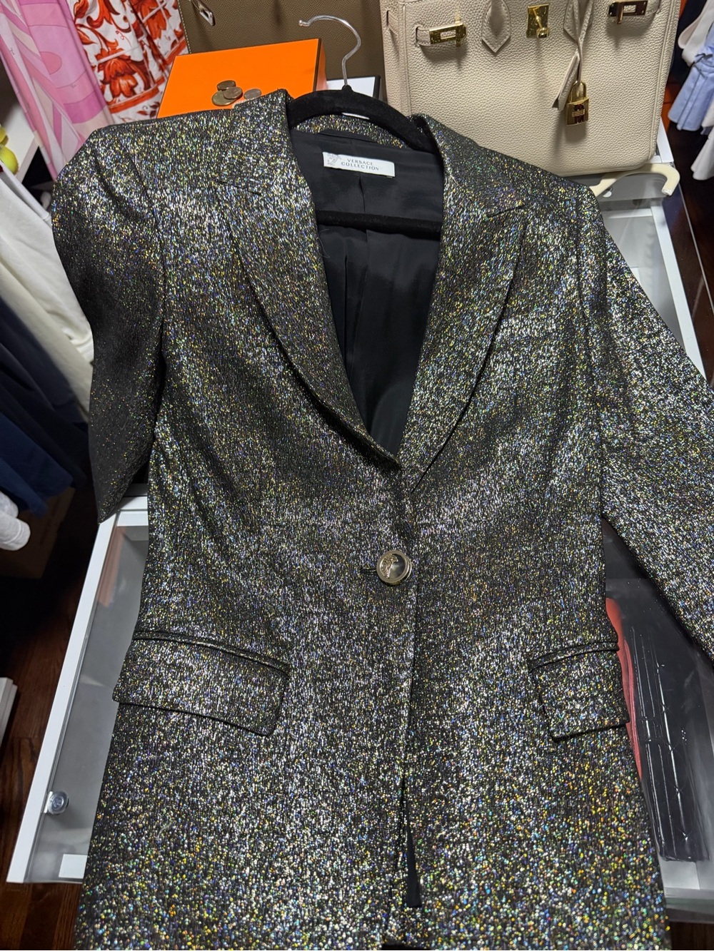 Versace Metallic Black Multicolor Sparkle Blazer